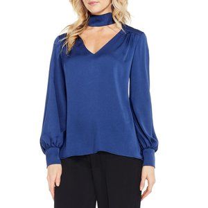 Vince Camuto Mock Choker Neck Blouse Navy Blue PXS
